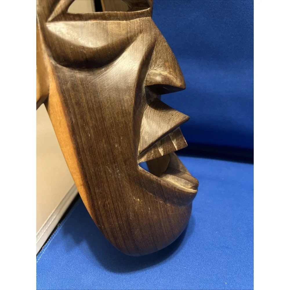 Vintage Hand Carved Wooden African Tribal Mask Wall Art Decor 12x6